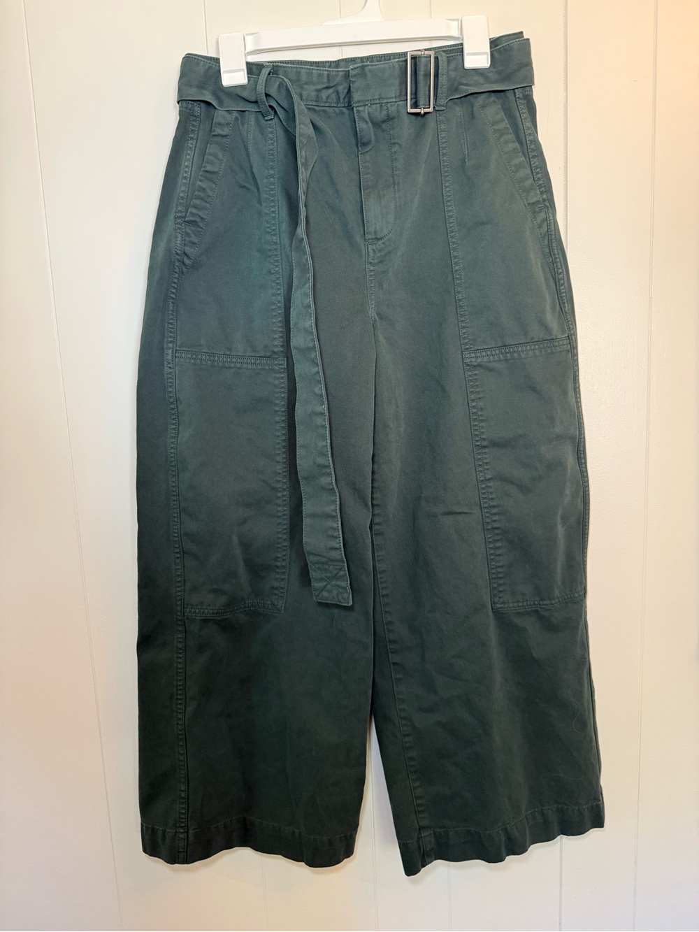 Banana Republic Olive Wide-Leg Utility Pants with Belt size 8L 100% Cotton